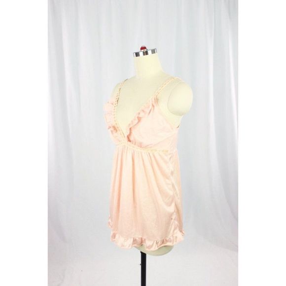 Vintage 80's LUV LEE Pink Satin Lace Ruffle Babydoll Slip, Size M, Union Made - Picture 4 of 11